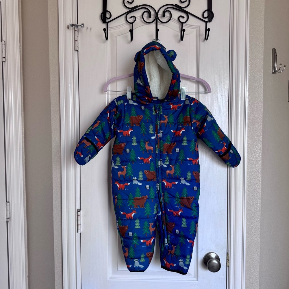 The Children's Place Blue Woodland Animal Puffer One-Piece
